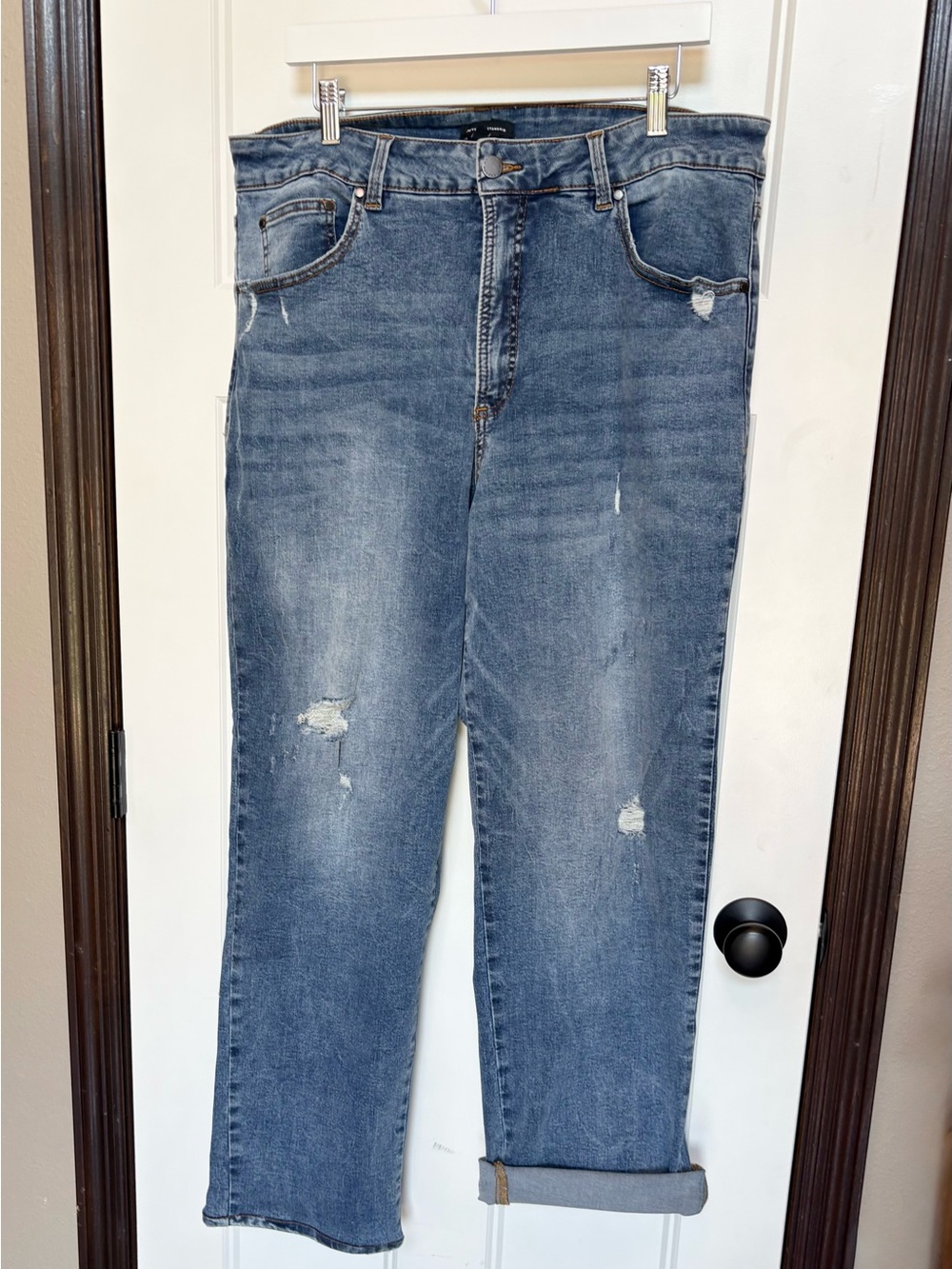 Universal Standard Donna High-Rise Curve Straight Leg Distressed Indigo sz 14